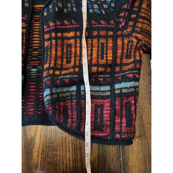 Peruvian Connection Cropped  Open Cardigan Sweater Wool Rainbow Stain Glass XL - Picture 9 of 9